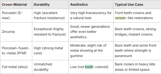 chart explaining different types of veneers