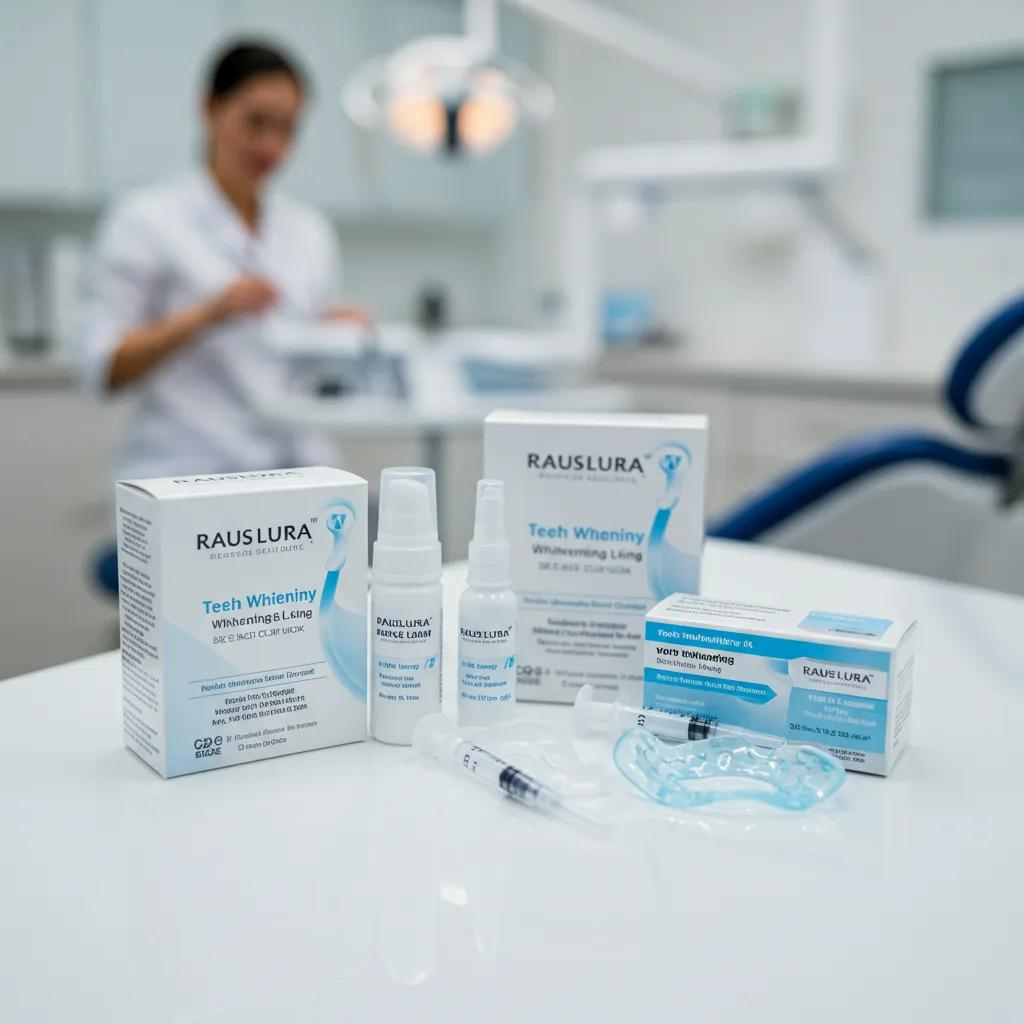 teeth whitening kit laid out on the table in a dental office