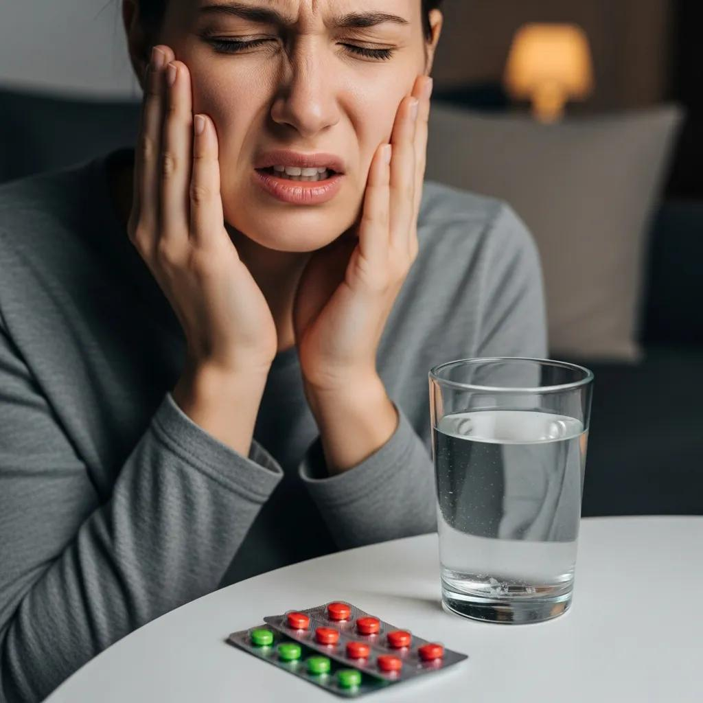 image of woman holding her cheeks in obvious tooth pain