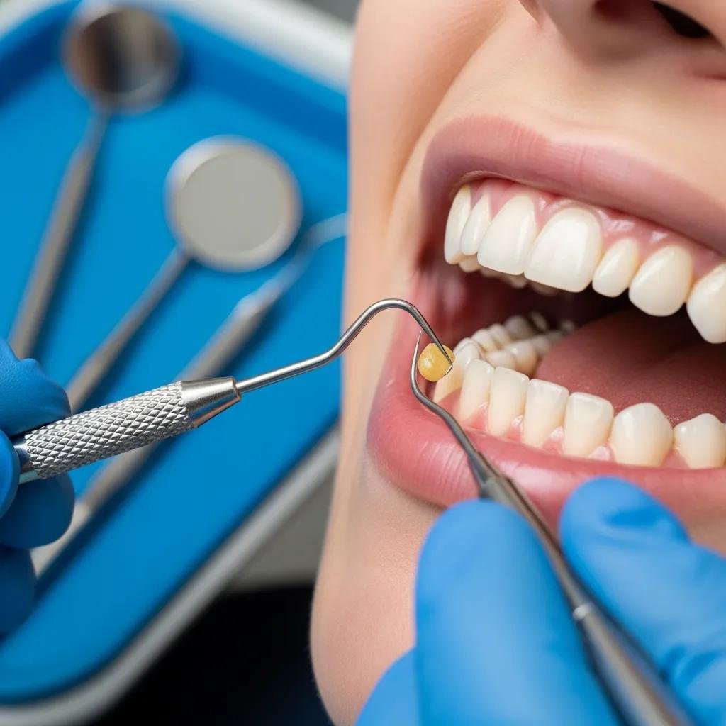 Dental hygienist using tools to clean teeth and prevent gum disease