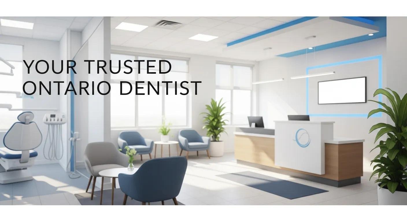 Modern dental office interior with reception area, comfortable seating, and dental equipment, promoting Beautiful Smiles Ontario as a trusted Ontario dentist.