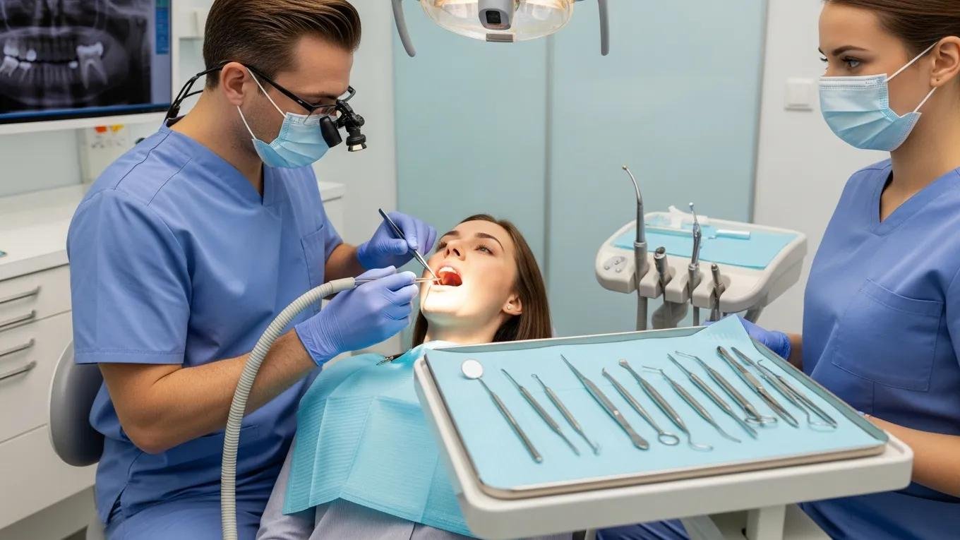 Dentist performing emergency dental procedure at Beautiful Smiles Ontario
