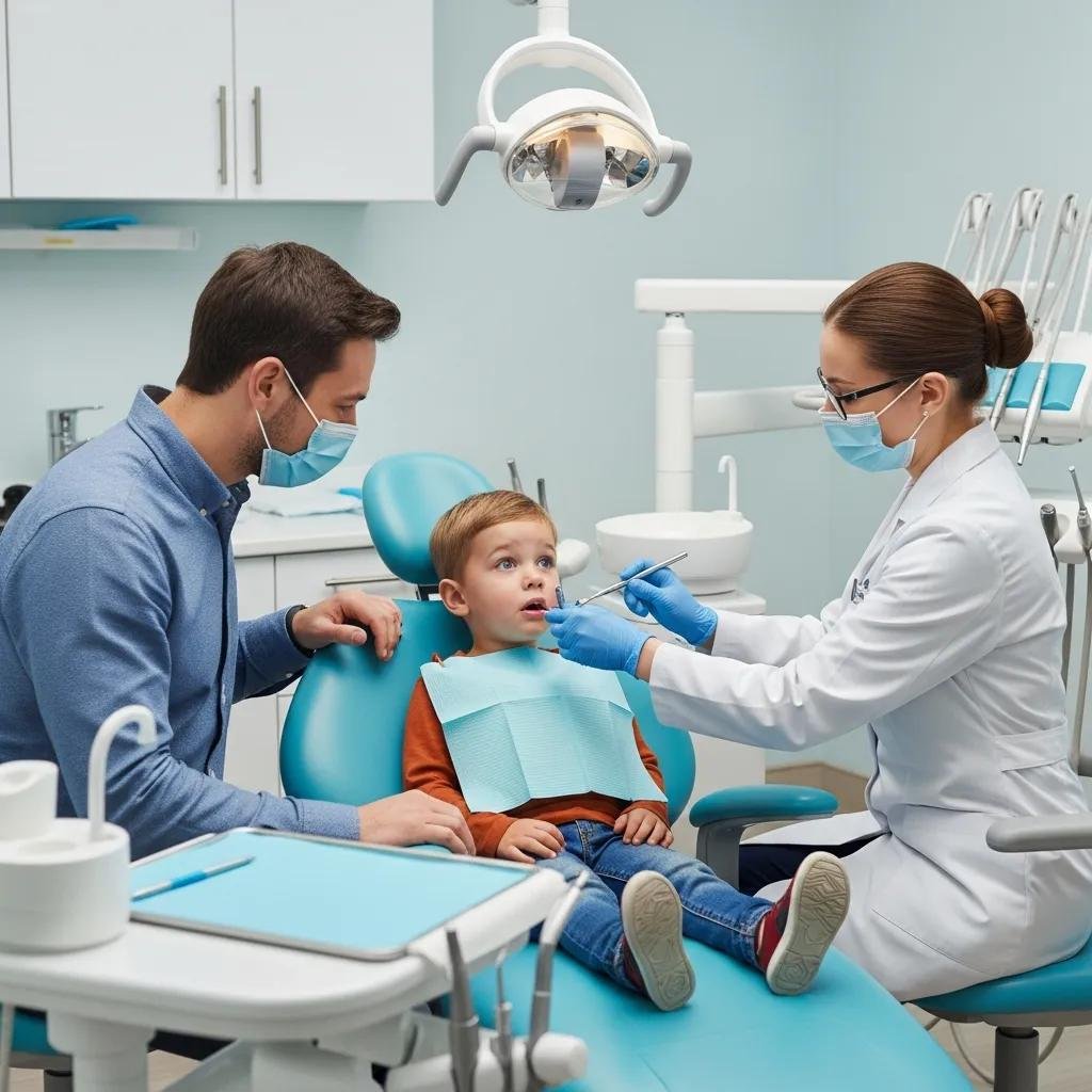 Parent and child in a dental clinic during an emergency visit, highlighting the importance of timely dental care and pediatric dental services.