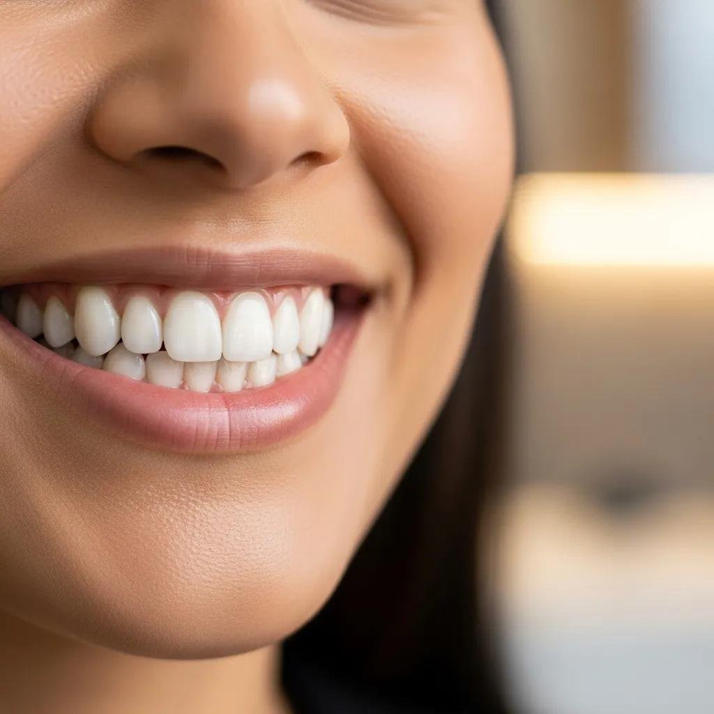 Smiling woman showcasing a bright, confident smile after cosmetic dental treatment, highlighting the benefits of cosmetic dentistry in enhancing self-esteem and appearance.
