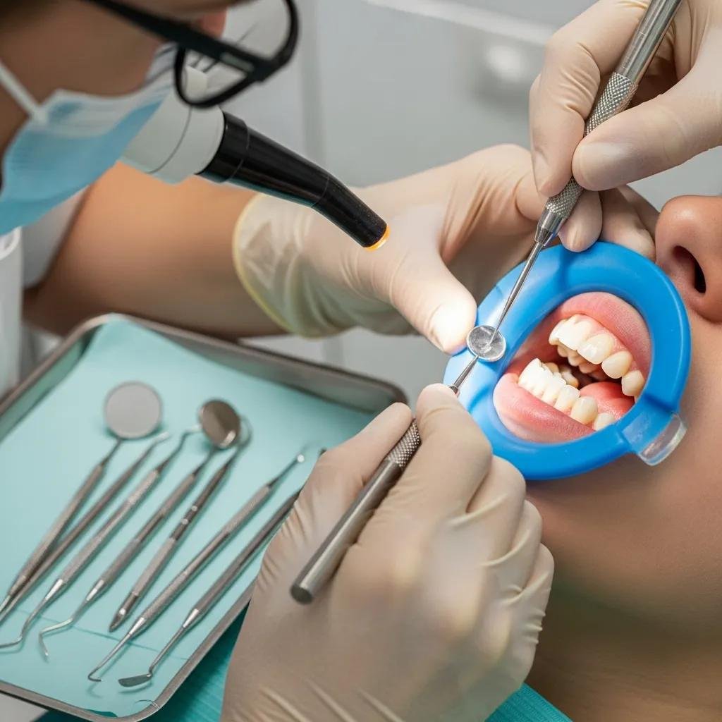Dentist applying composite resin to repair a tooth during cosmetic dental bonding