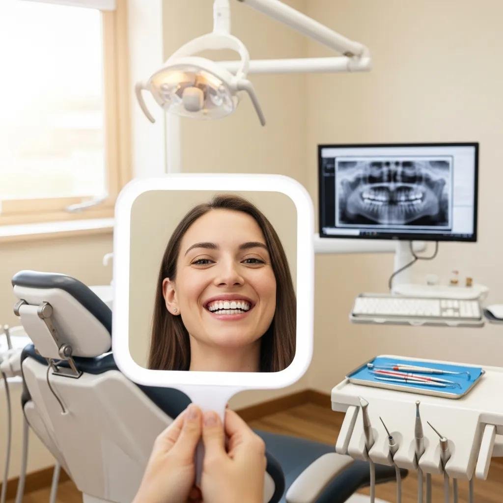 Patient smiling confidently after successful dental bonding treatment in a dental office