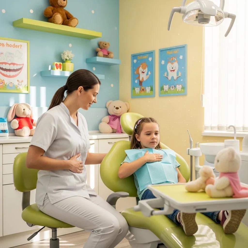 Child practicing relaxation techniques with dental professional in kid-friendly Ontario dental office.