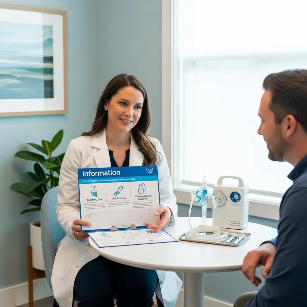 Dental professional discussing sedation options with patient during consultation in Ontario, CA.