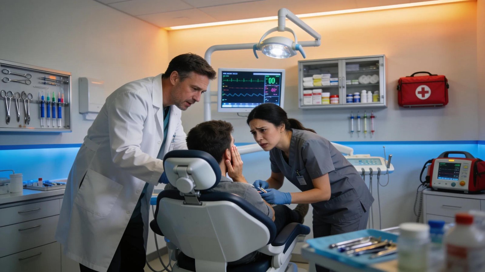 Beautiful Smiles Ontario dental team examining patient during emergency dental care.