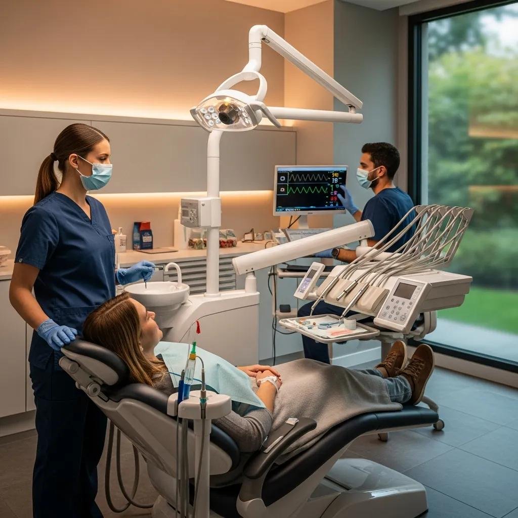 Patient undergoing IV sedation with dental professionals ensuring comfort and safety