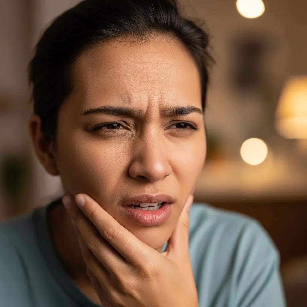 Woman experiencing tooth sensitivity and discomfort, seeking relief in Ontario, CA.