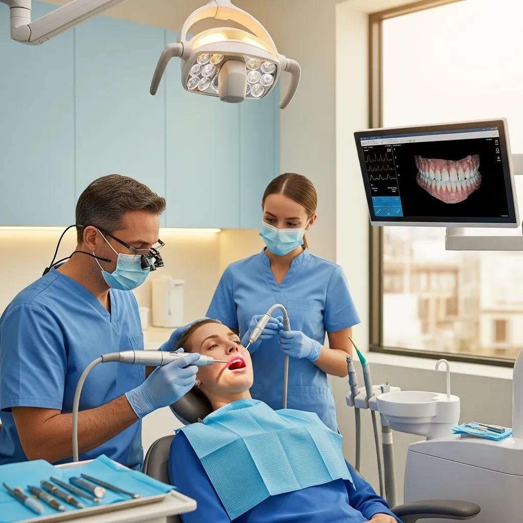 Patient receiving advanced pain management techniques in a dental chair, highlighting comfort during emergency dental care