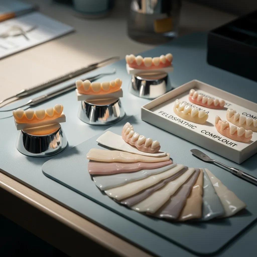 Display of porcelain veneer materials highlighting translucency and texture
