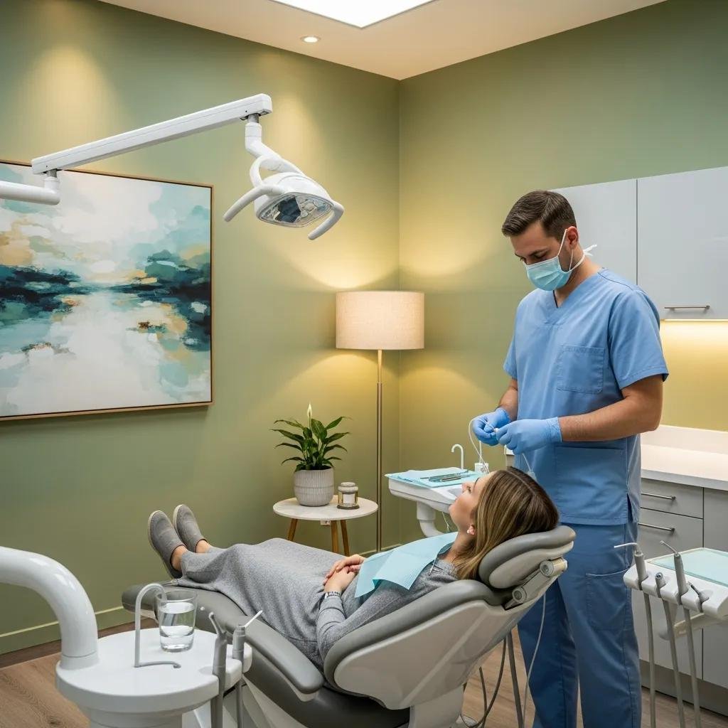 Patient receiving sedation dentistry in a calming dental environment for full mouth reconstruction